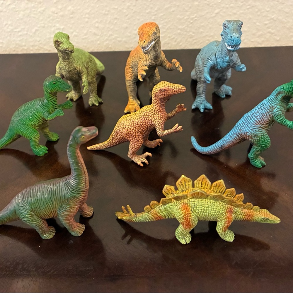 Colorful Mini Dinosaur Toy Set - Assorted Greens, Blue, Orange, Yellow